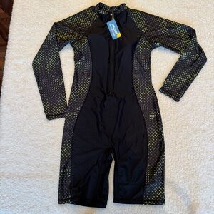 Halcurt Women's Boyleg One Piece Rash Guard with Built in Bra Zip Front UPF50+